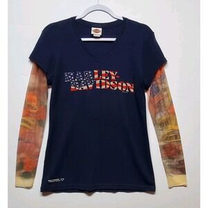 Harley Davidson Motorcycles‎ Tats AOP Sleeves Top Womens Size L USA Southside HD
